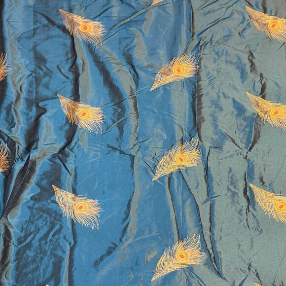 Pier 1 Imports Teal Blue Peacock Feather Curtain Panel Embroidered Lined 54x84 - Picture 1 of 8